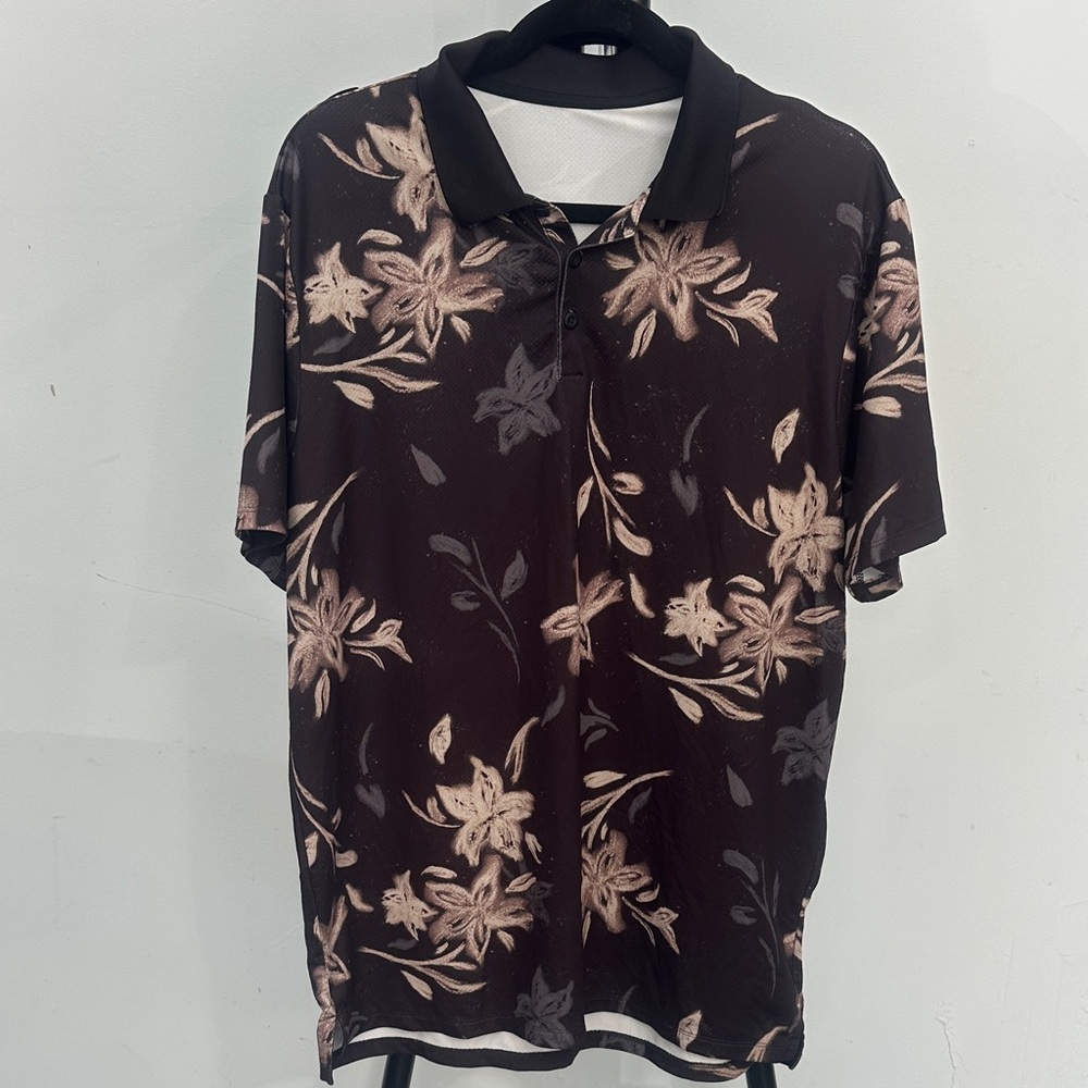Floral Black and Pink Men's Medium Performance Polo Shirt